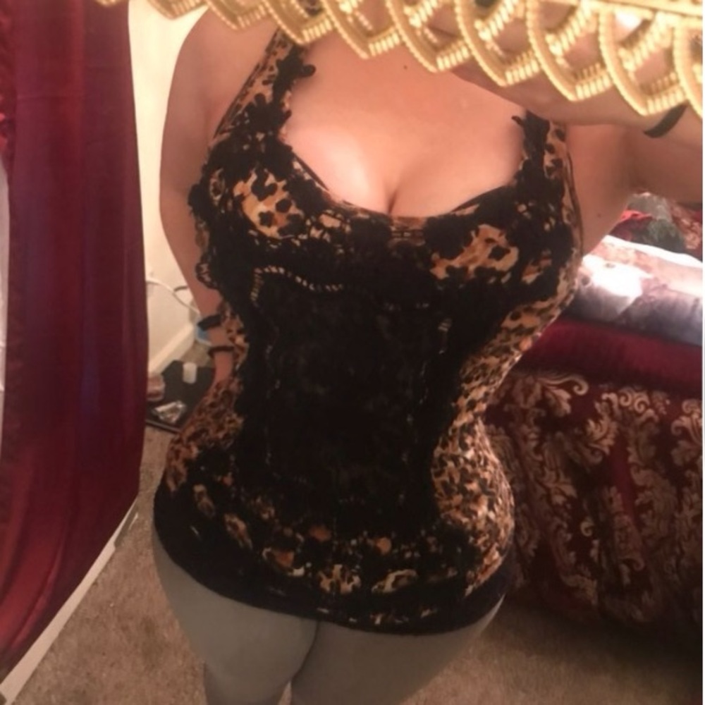 Leopard Print Black Lace Top Blouse